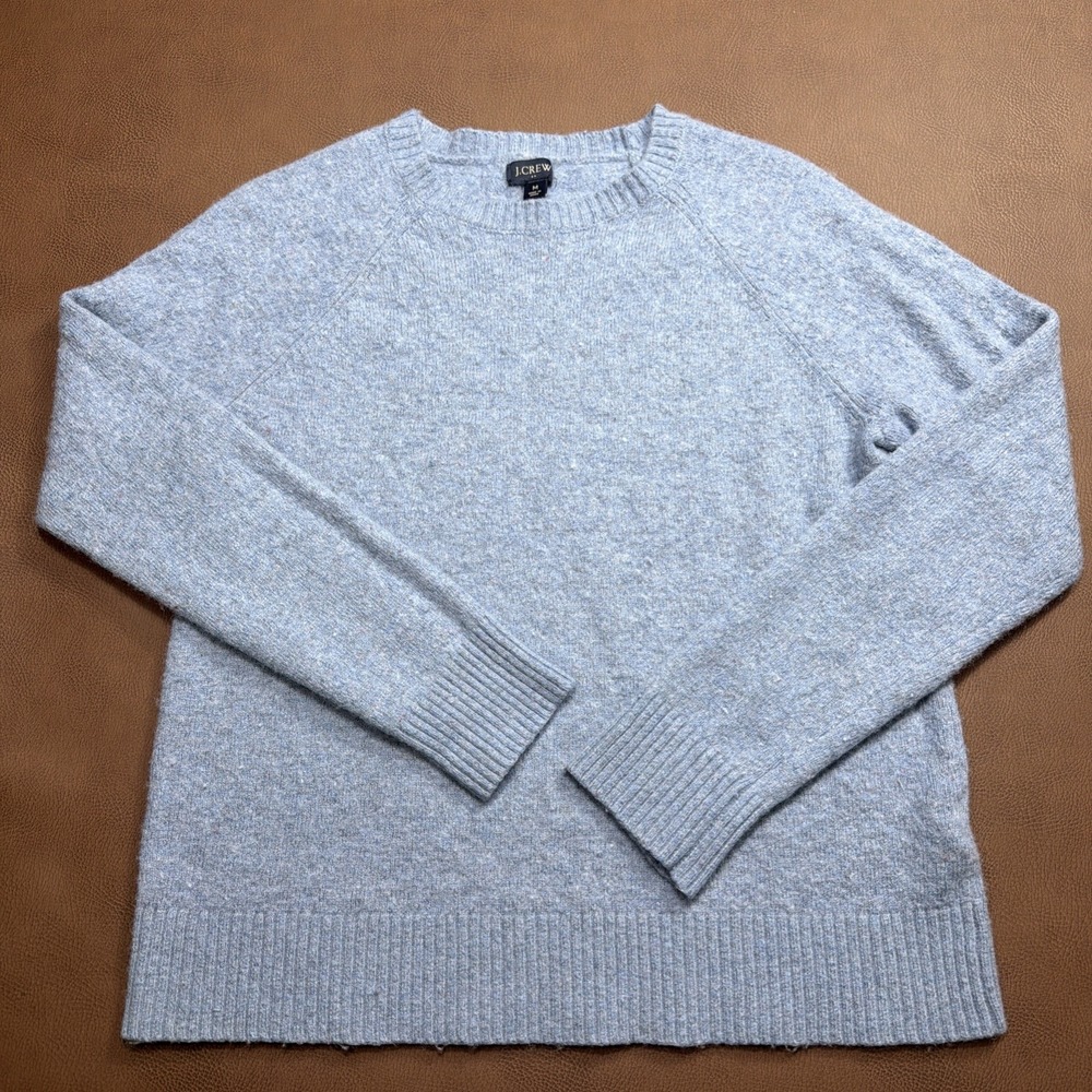 J.Crew Sweater Womens Medium Blue LambsWool Blend Crewneck Pullover Mid-Knit
